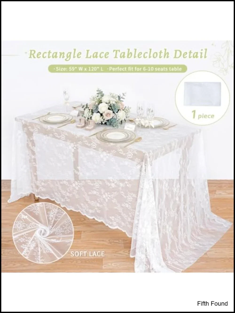 Vintage Lace Tablecloth 59x120 Inch Rectangular Floral Fabric for Weddings Tea